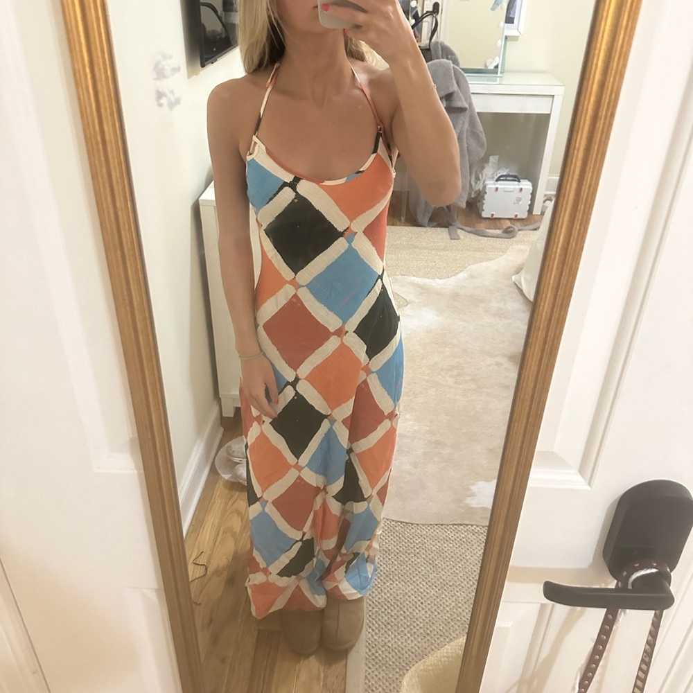 Maxi Slip Dress with Geometric Print - Multi